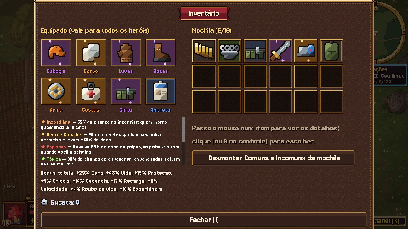 The equipment inventory, with slot icons and an item comparison.
